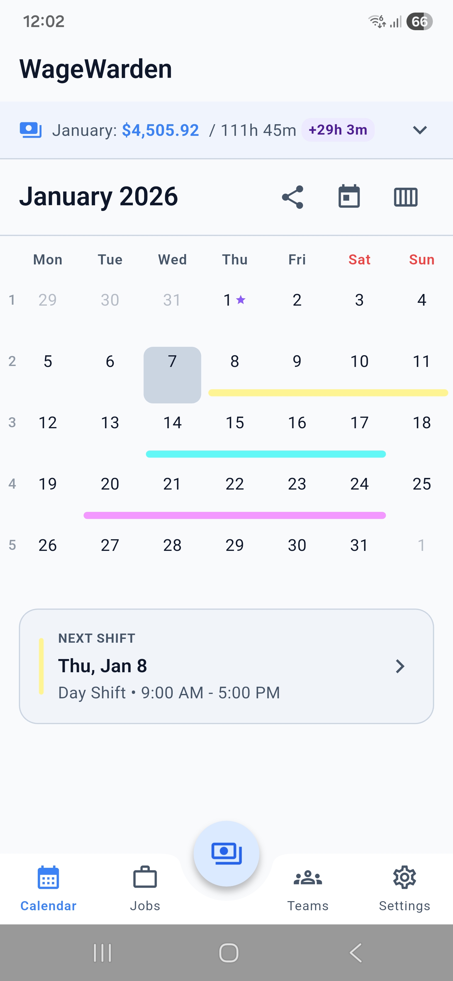 [App Screenshot Placeholder] Calendar view with shifts