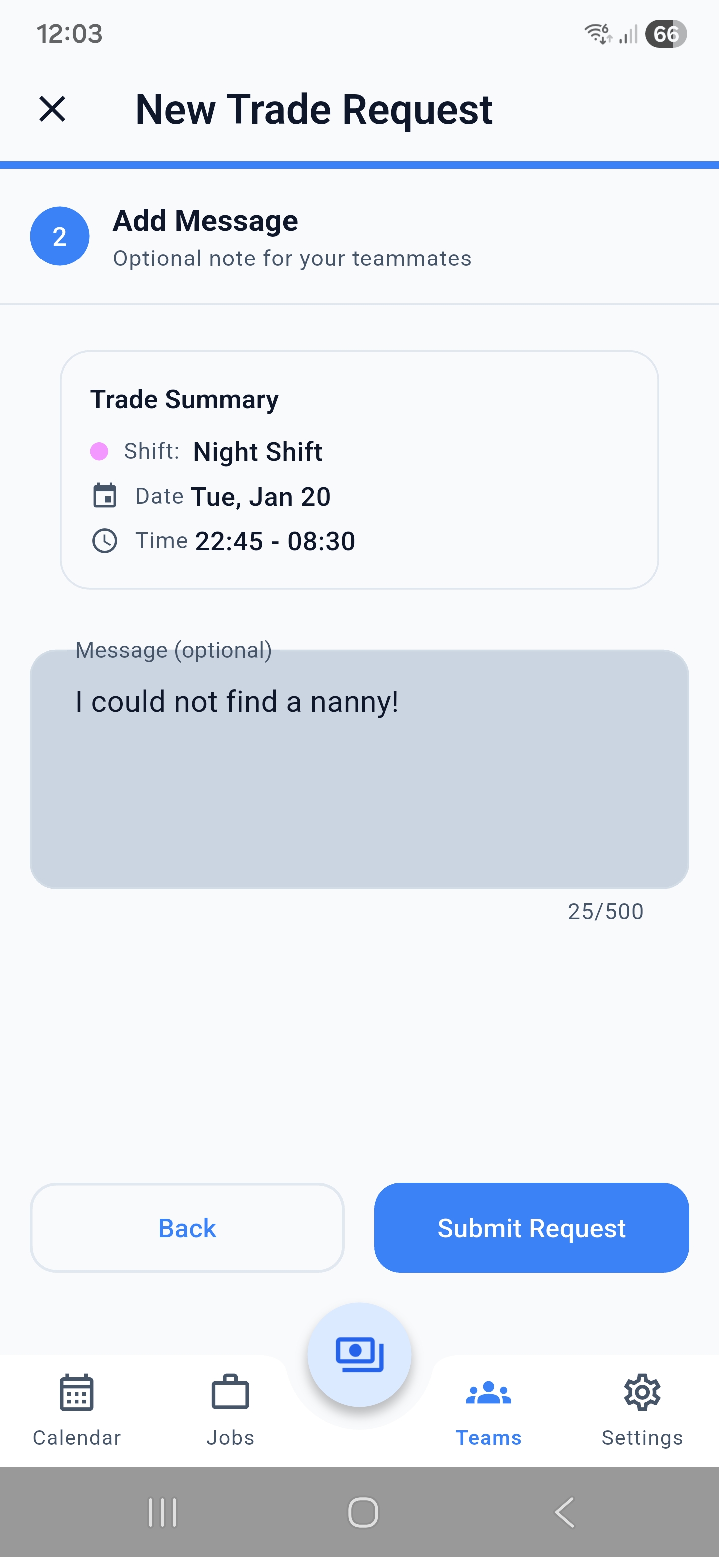 [Screenshot Placeholder] Team view with shift trading